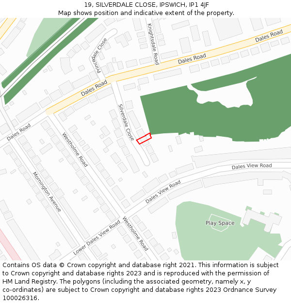 19, SILVERDALE CLOSE, IPSWICH, IP1 4JF: Location map and indicative extent of plot