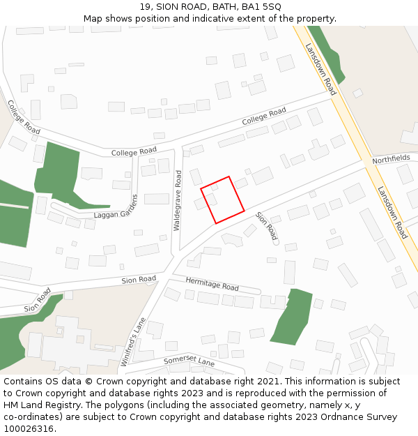 19, SION ROAD, BATH, BA1 5SQ: Location map and indicative extent of plot