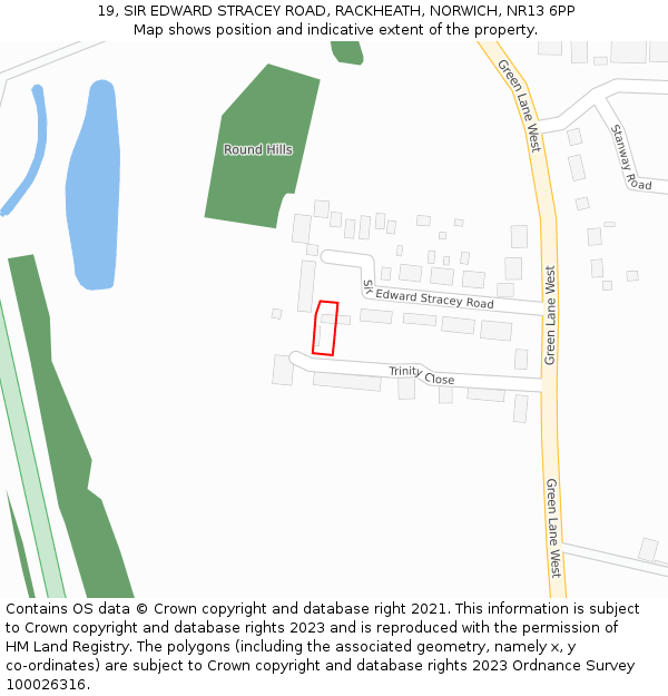 19, SIR EDWARD STRACEY ROAD, RACKHEATH, NORWICH, NR13 6PP: Location map and indicative extent of plot