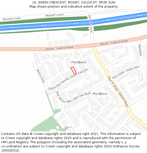 19, SISKIN CRESCENT, ROGIET, CALDICOT, NP26 3UW: Location map and indicative extent of plot