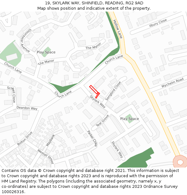 19, SKYLARK WAY, SHINFIELD, READING, RG2 9AD: Location map and indicative extent of plot