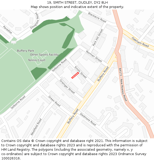 19, SMITH STREET, DUDLEY, DY2 8LH: Location map and indicative extent of plot