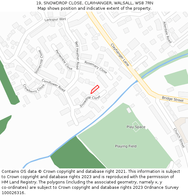 19, SNOWDROP CLOSE, CLAYHANGER, WALSALL, WS8 7RN: Location map and indicative extent of plot