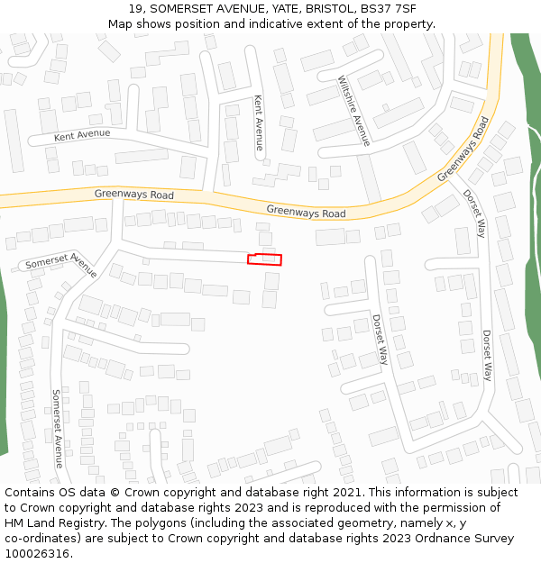 19, SOMERSET AVENUE, YATE, BRISTOL, BS37 7SF: Location map and indicative extent of plot