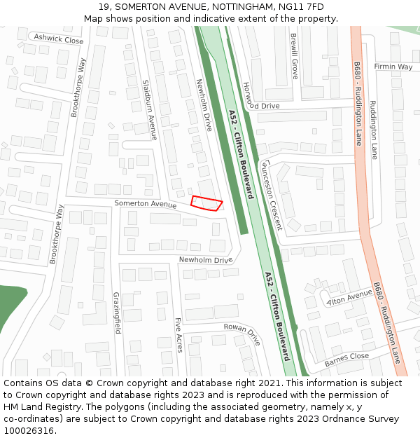 19, SOMERTON AVENUE, NOTTINGHAM, NG11 7FD: Location map and indicative extent of plot