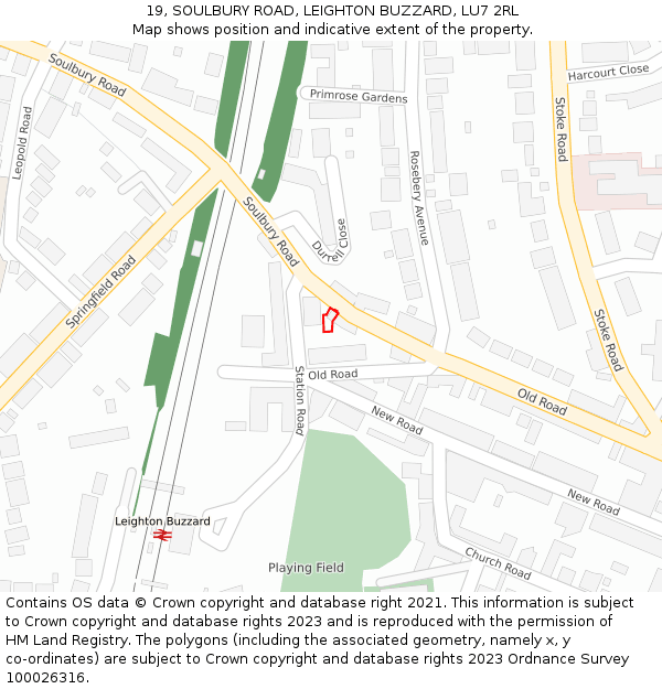 19, SOULBURY ROAD, LEIGHTON BUZZARD, LU7 2RL: Location map and indicative extent of plot