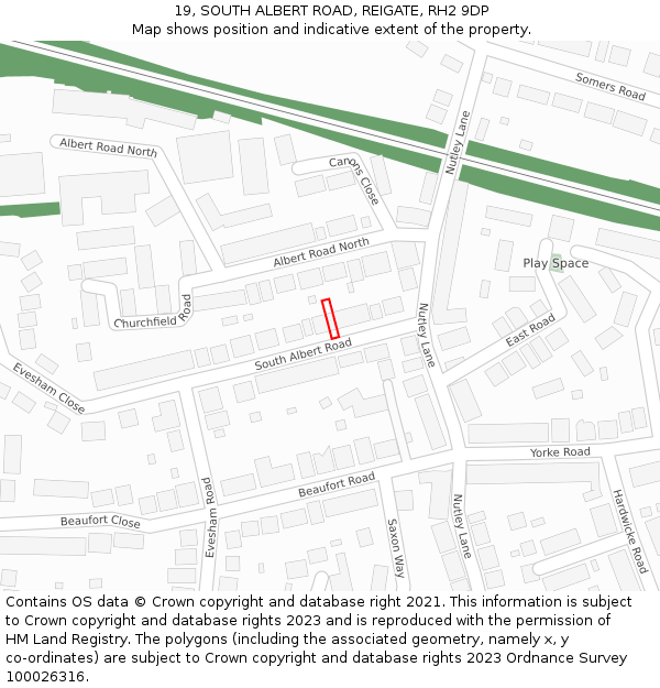 19, SOUTH ALBERT ROAD, REIGATE, RH2 9DP: Location map and indicative extent of plot