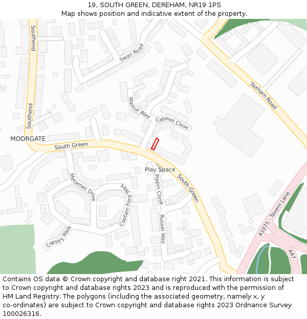 19, SOUTH GREEN, DEREHAM, NR19 1PS: Location map and indicative extent of plot