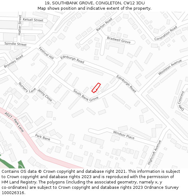 19, SOUTHBANK GROVE, CONGLETON, CW12 3DU: Location map and indicative extent of plot