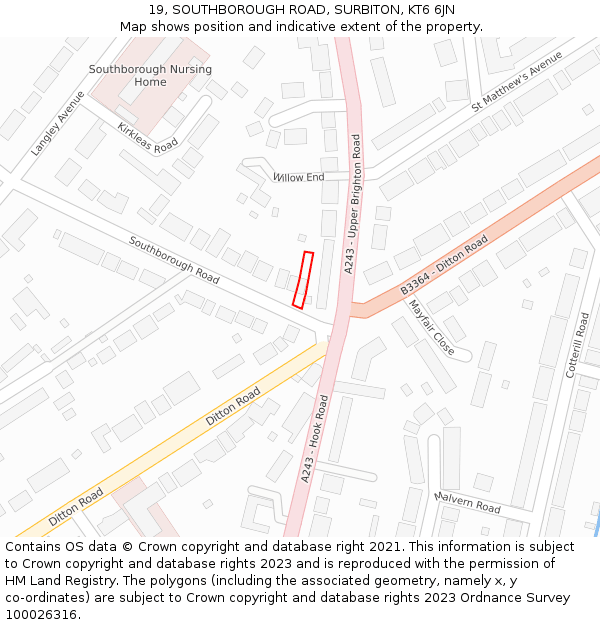 19, SOUTHBOROUGH ROAD, SURBITON, KT6 6JN: Location map and indicative extent of plot