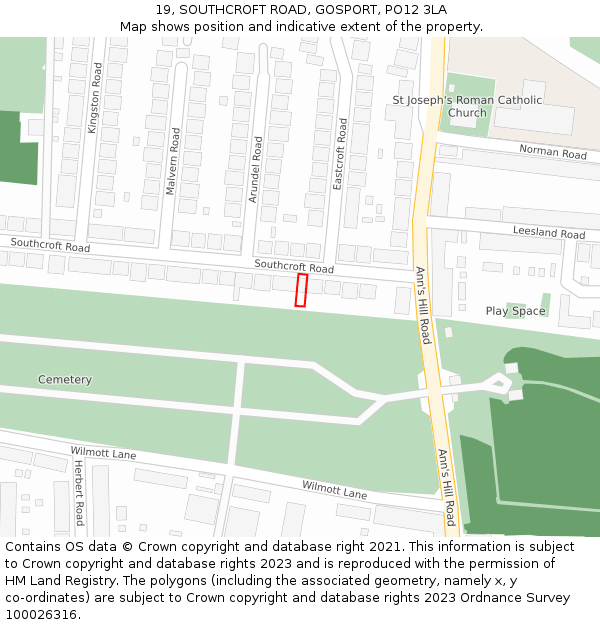 19, SOUTHCROFT ROAD, GOSPORT, PO12 3LA: Location map and indicative extent of plot