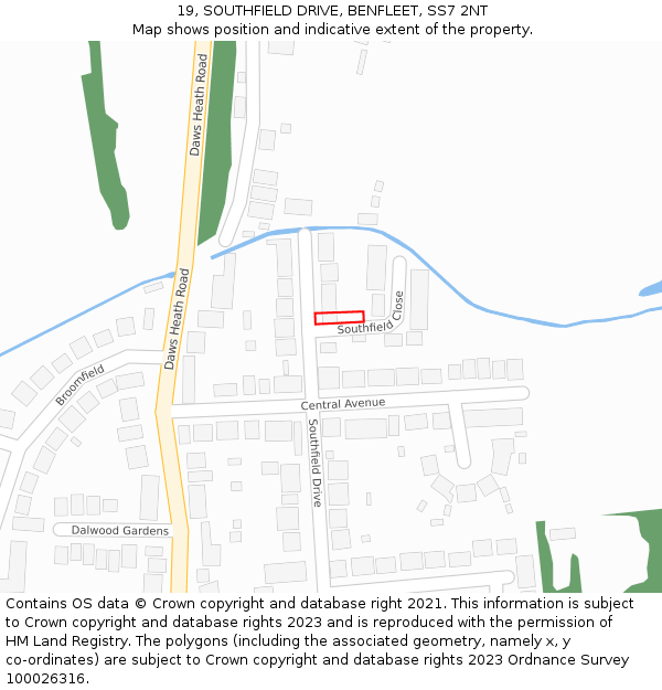 19, SOUTHFIELD DRIVE, BENFLEET, SS7 2NT: Location map and indicative extent of plot
