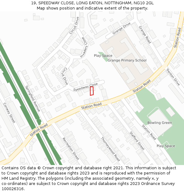 19, SPEEDWAY CLOSE, LONG EATON, NOTTINGHAM, NG10 2GL: Location map and indicative extent of plot