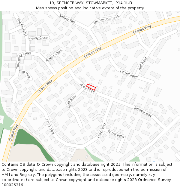 19, SPENCER WAY, STOWMARKET, IP14 1UB: Location map and indicative extent of plot