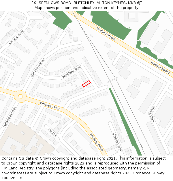 19, SPENLOWS ROAD, BLETCHLEY, MILTON KEYNES, MK3 6JT: Location map and indicative extent of plot