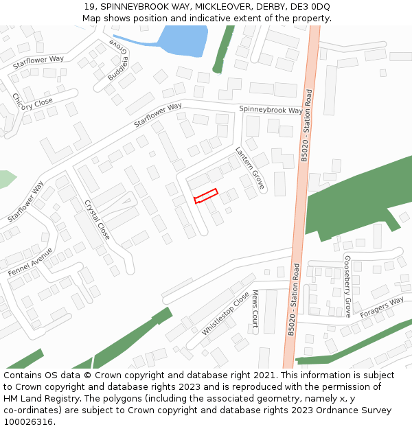 19, SPINNEYBROOK WAY, MICKLEOVER, DERBY, DE3 0DQ: Location map and indicative extent of plot