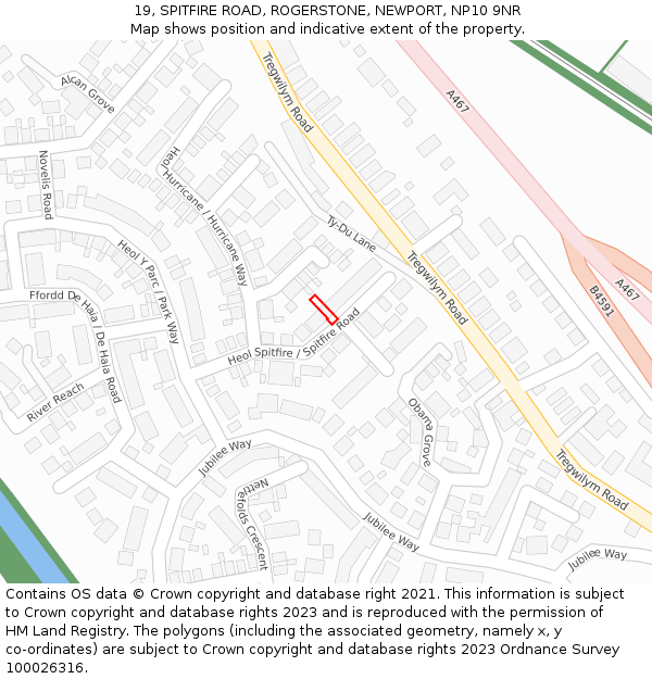19, SPITFIRE ROAD, ROGERSTONE, NEWPORT, NP10 9NR: Location map and indicative extent of plot