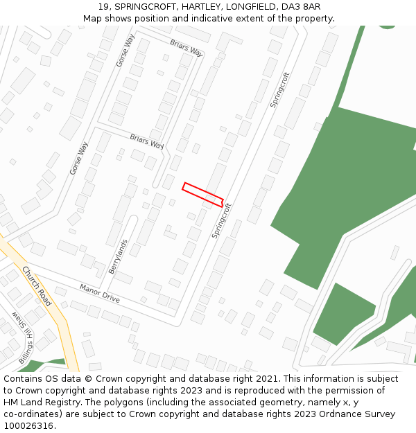 19, SPRINGCROFT, HARTLEY, LONGFIELD, DA3 8AR: Location map and indicative extent of plot