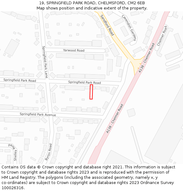 19, SPRINGFIELD PARK ROAD, CHELMSFORD, CM2 6EB: Location map and indicative extent of plot