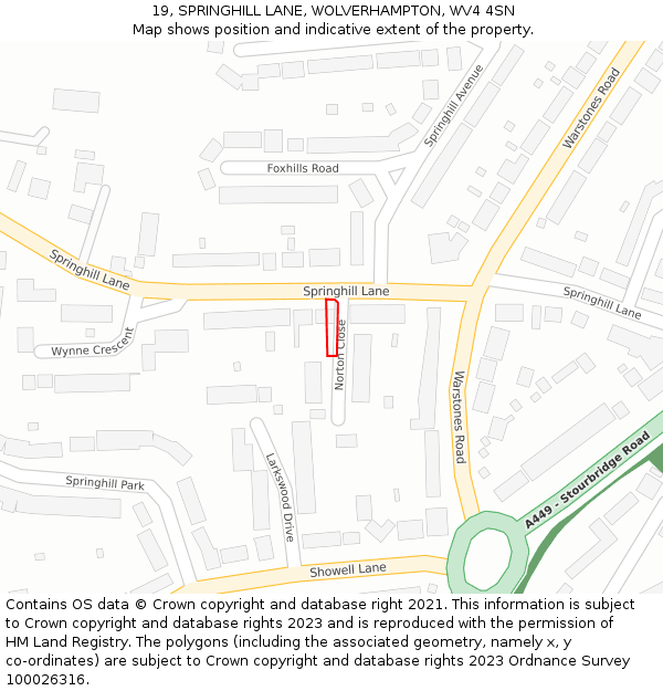 19, SPRINGHILL LANE, WOLVERHAMPTON, WV4 4SN: Location map and indicative extent of plot