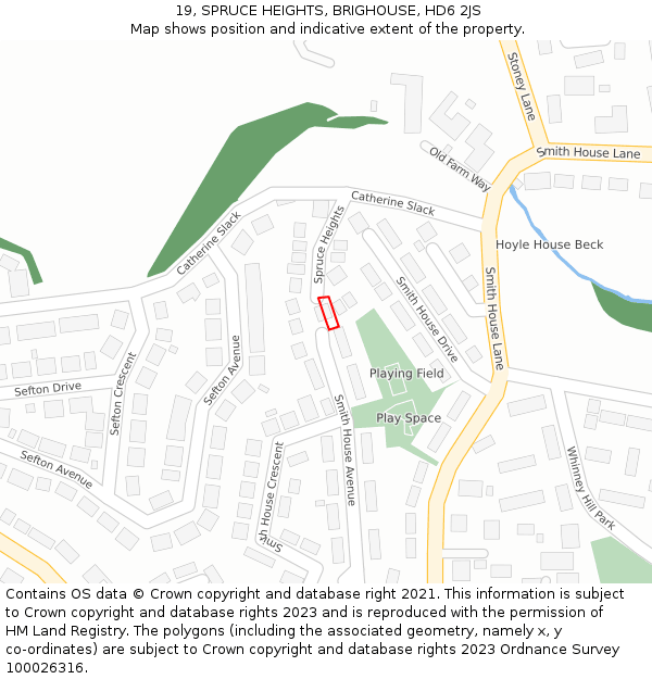 19, SPRUCE HEIGHTS, BRIGHOUSE, HD6 2JS: Location map and indicative extent of plot