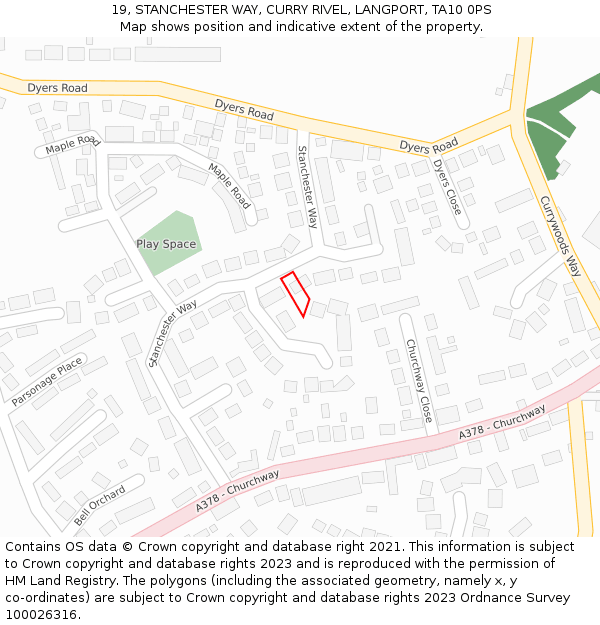 19, STANCHESTER WAY, CURRY RIVEL, LANGPORT, TA10 0PS: Location map and indicative extent of plot