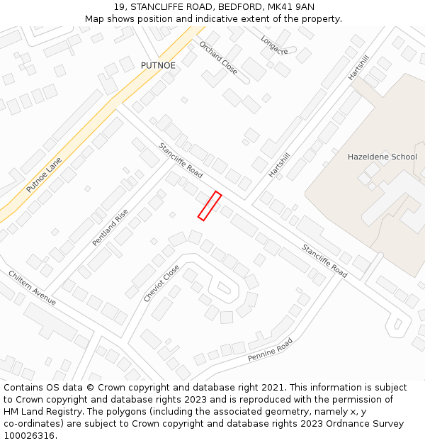 19, STANCLIFFE ROAD, BEDFORD, MK41 9AN: Location map and indicative extent of plot