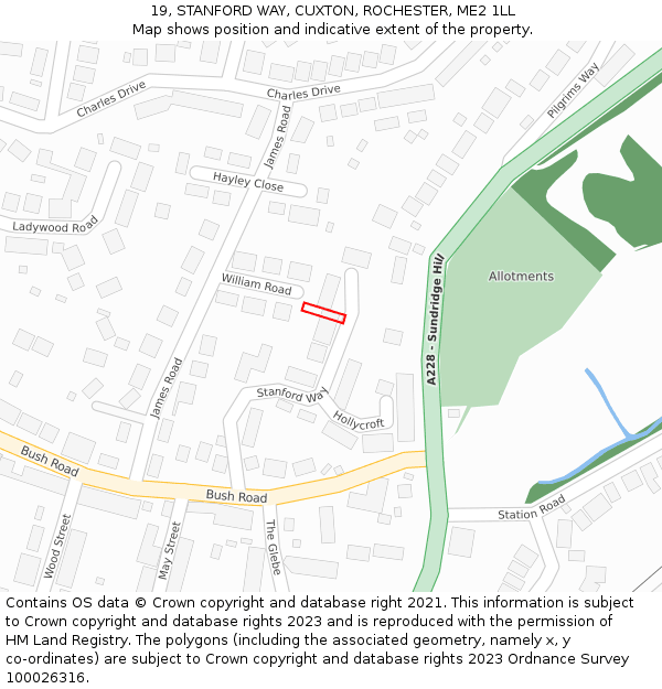 19, STANFORD WAY, CUXTON, ROCHESTER, ME2 1LL: Location map and indicative extent of plot