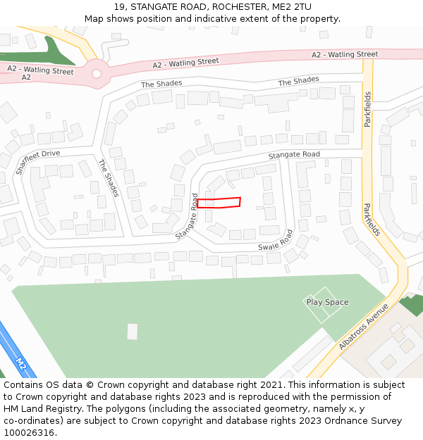 19, STANGATE ROAD, ROCHESTER, ME2 2TU: Location map and indicative extent of plot