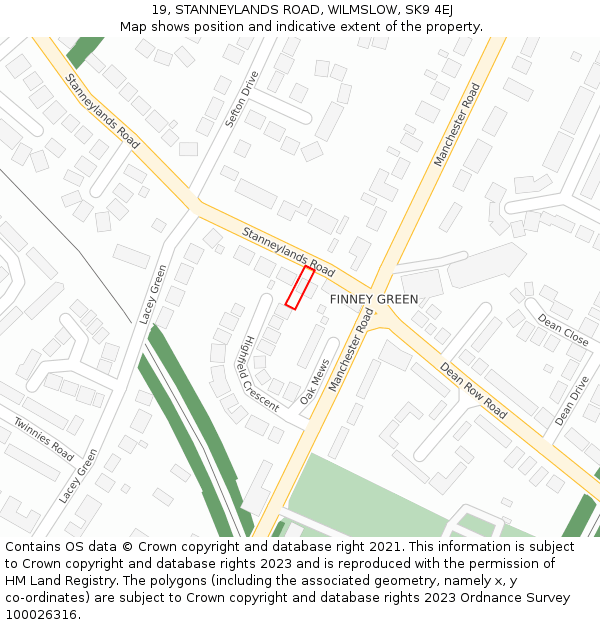 19, STANNEYLANDS ROAD, WILMSLOW, SK9 4EJ: Location map and indicative extent of plot