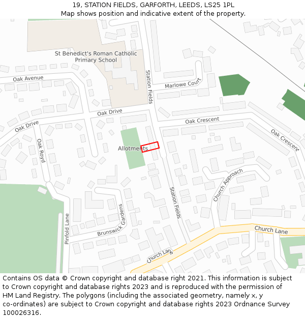 19, STATION FIELDS, GARFORTH, LEEDS, LS25 1PL: Location map and indicative extent of plot
