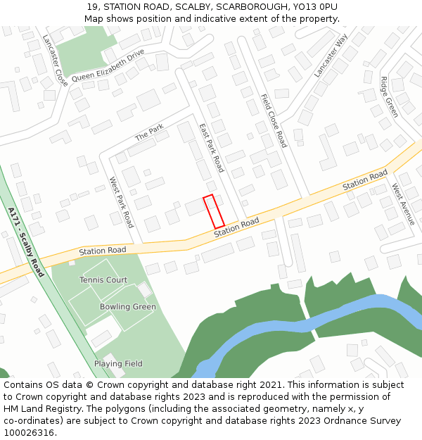 19, STATION ROAD, SCALBY, SCARBOROUGH, YO13 0PU: Location map and indicative extent of plot