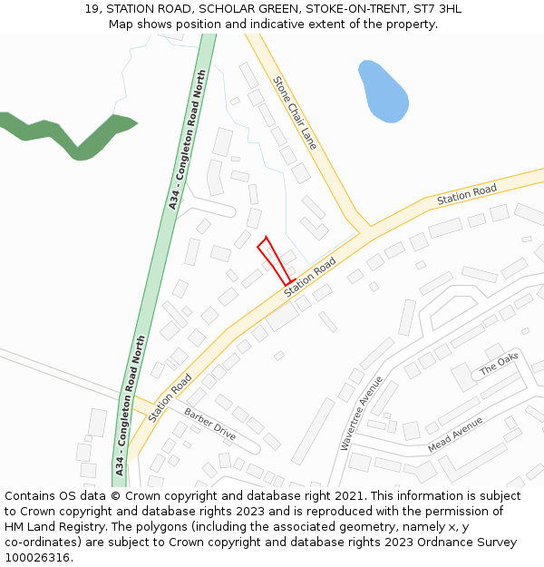 19, STATION ROAD, SCHOLAR GREEN, STOKE-ON-TRENT, ST7 3HL: Location map and indicative extent of plot