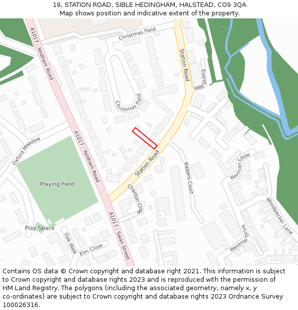 19, STATION ROAD, SIBLE HEDINGHAM, HALSTEAD, CO9 3QA: Location map and indicative extent of plot