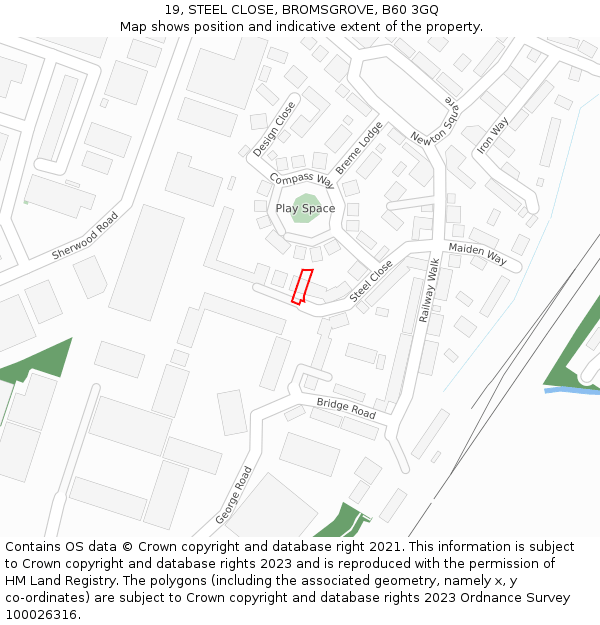 19, STEEL CLOSE, BROMSGROVE, B60 3GQ: Location map and indicative extent of plot