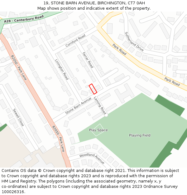 19, STONE BARN AVENUE, BIRCHINGTON, CT7 0AH: Location map and indicative extent of plot