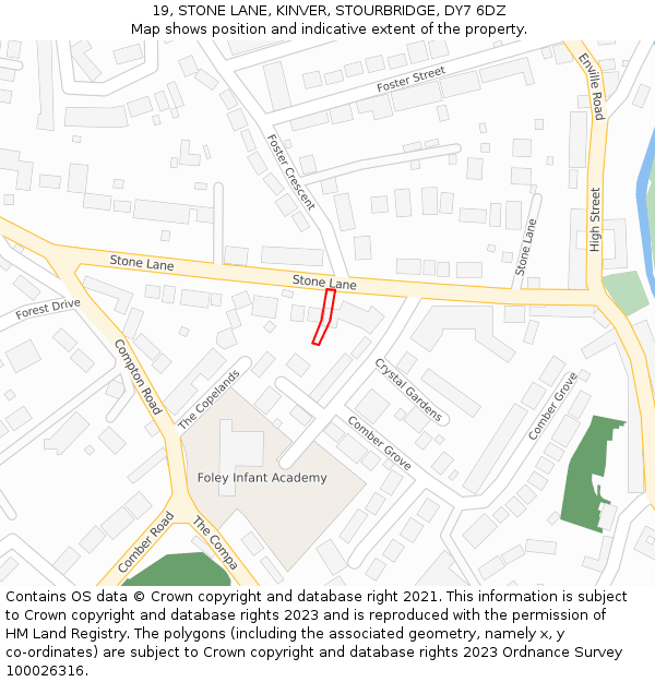 19, STONE LANE, KINVER, STOURBRIDGE, DY7 6DZ: Location map and indicative extent of plot