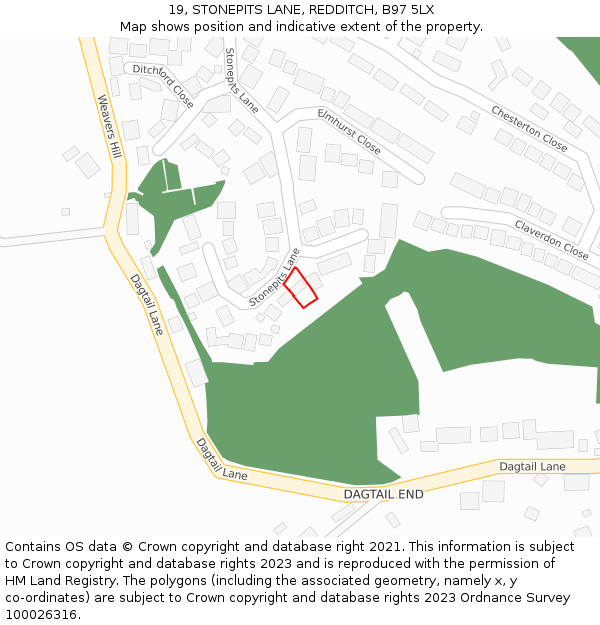 19, STONEPITS LANE, REDDITCH, B97 5LX: Location map and indicative extent of plot