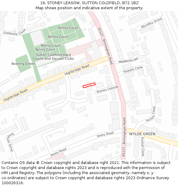 19, STONEY LEASOW, SUTTON COLDFIELD, B72 1BZ: Location map and indicative extent of plot