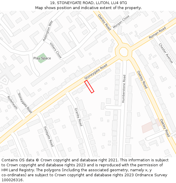 19, STONEYGATE ROAD, LUTON, LU4 9TG: Location map and indicative extent of plot