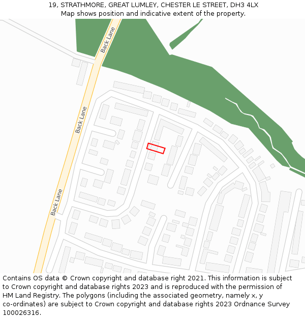19, STRATHMORE, GREAT LUMLEY, CHESTER LE STREET, DH3 4LX: Location map and indicative extent of plot