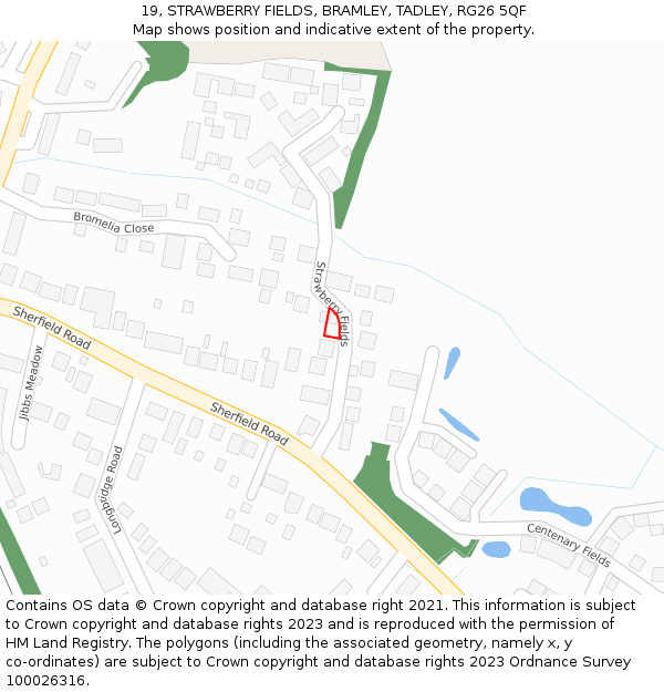 19, STRAWBERRY FIELDS, BRAMLEY, TADLEY, RG26 5QF: Location map and indicative extent of plot