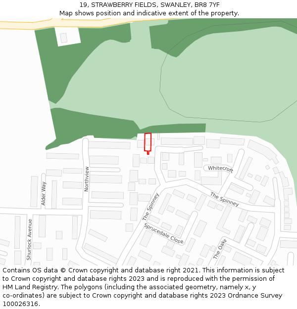19, STRAWBERRY FIELDS, SWANLEY, BR8 7YF: Location map and indicative extent of plot