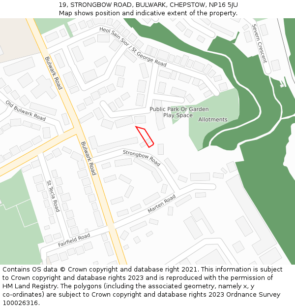 19, STRONGBOW ROAD, BULWARK, CHEPSTOW, NP16 5JU: Location map and indicative extent of plot