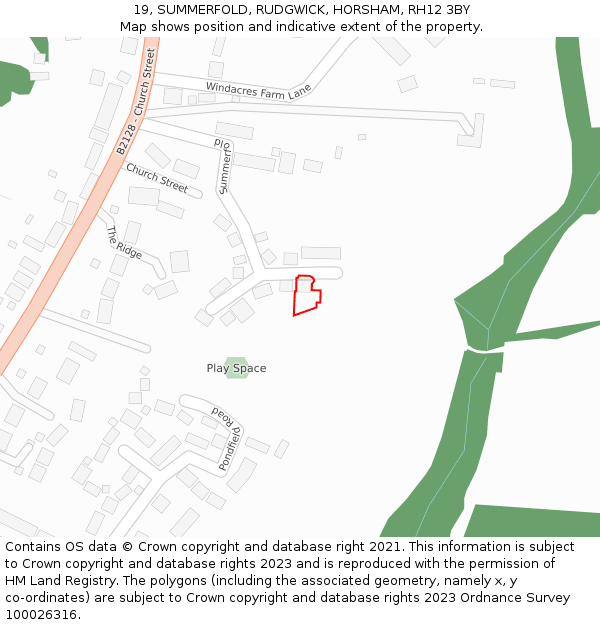 19, SUMMERFOLD, RUDGWICK, HORSHAM, RH12 3BY: Location map and indicative extent of plot