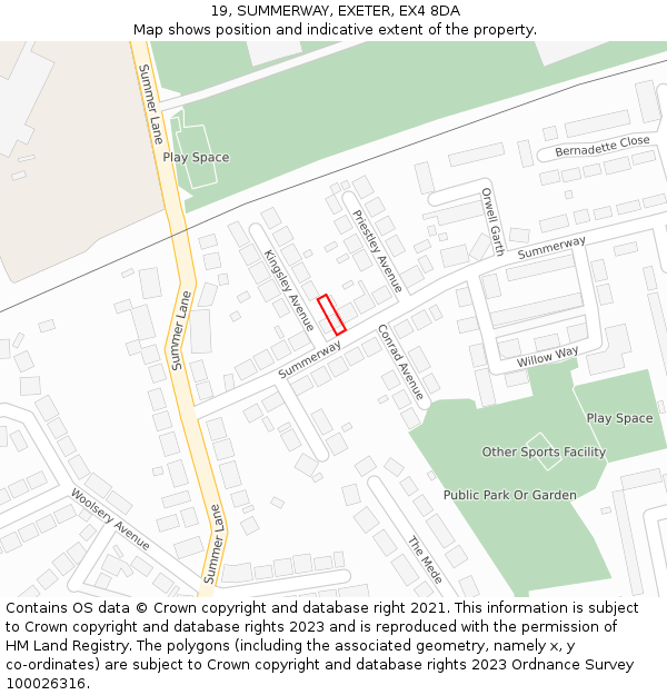 19, SUMMERWAY, EXETER, EX4 8DA: Location map and indicative extent of plot