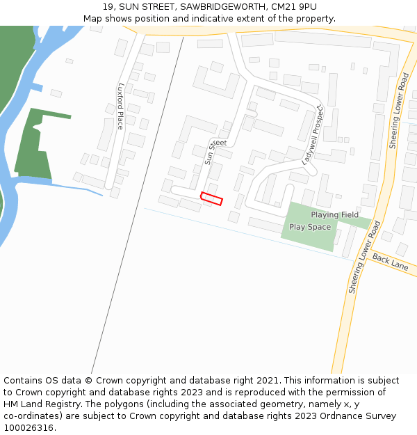 19, SUN STREET, SAWBRIDGEWORTH, CM21 9PU: Location map and indicative extent of plot