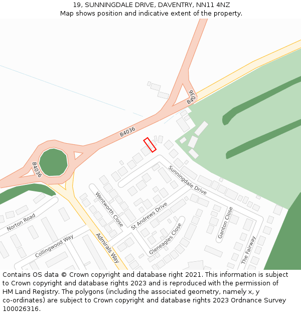 19, SUNNINGDALE DRIVE, DAVENTRY, NN11 4NZ: Location map and indicative extent of plot