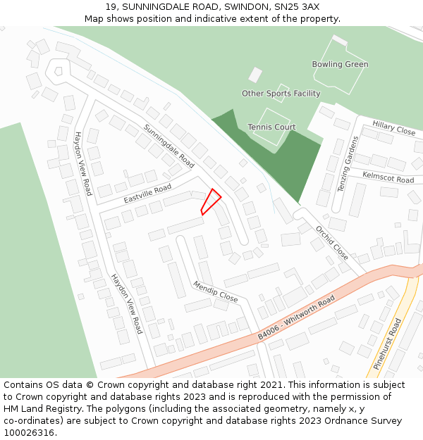 19, SUNNINGDALE ROAD, SWINDON, SN25 3AX: Location map and indicative extent of plot