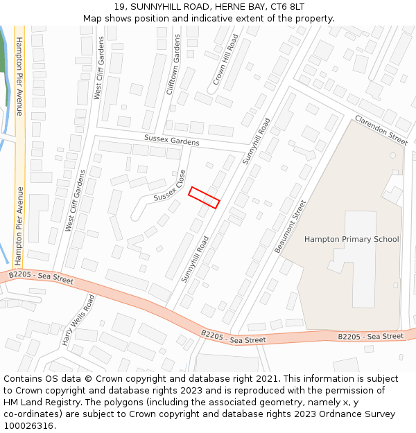 19, SUNNYHILL ROAD, HERNE BAY, CT6 8LT: Location map and indicative extent of plot